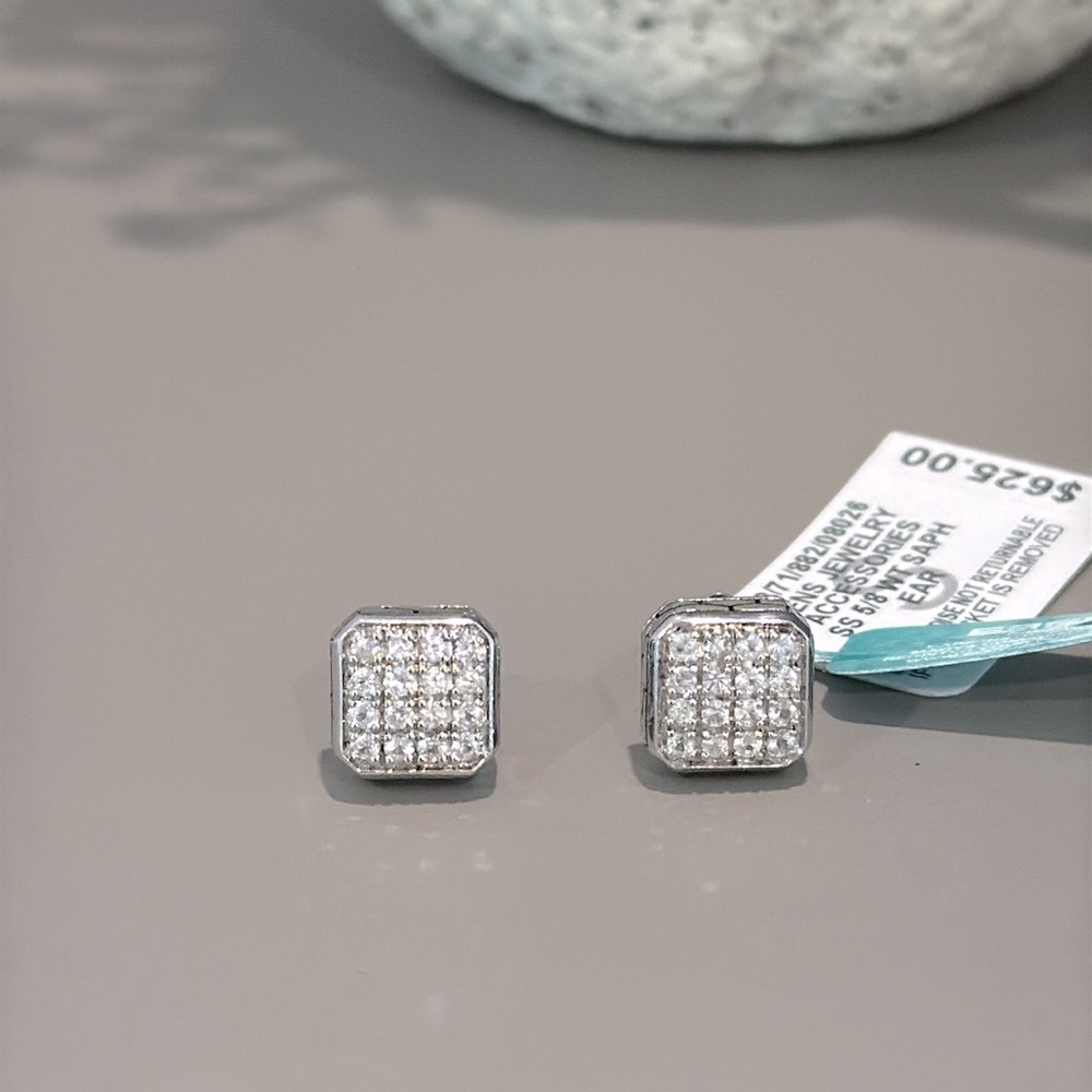 NWT Effy Men's White Sapphire Stud Earrings (5/8 ct. t.w.) Sterling Silver